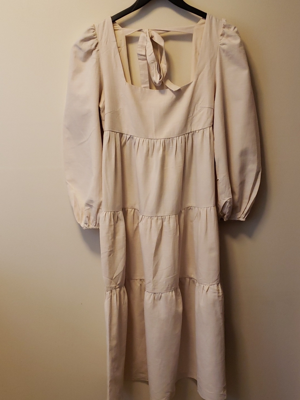 NWT Jacquie The Label Cotton Cream Tiered Midi Dress with Square Neck - Picture 2 of 5